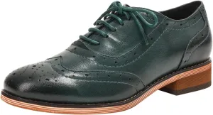 Mona flying Womens Leather Flat Oxfords Shoes for Women Perforated Lace-up Wingtip Vintage Brogues Shoes