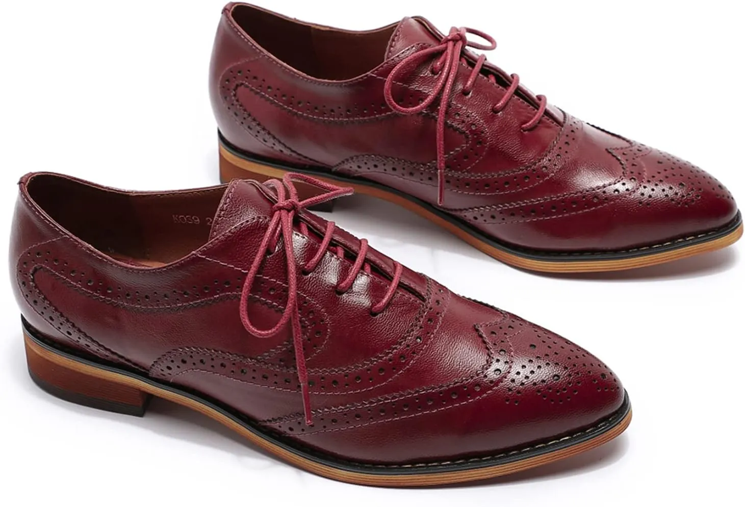 Mona flying Women's Perforated Oxfords Wingtip Brogue Lace up Leather Flat Office Work Shoes for Ladies