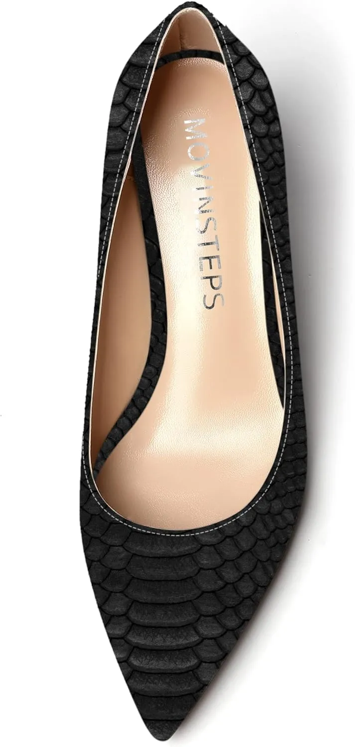 MOVINSTEPS Womens Pointed Toe Dress Slip On Work Wedge Low Heel Pumps Shoes 2 Inch