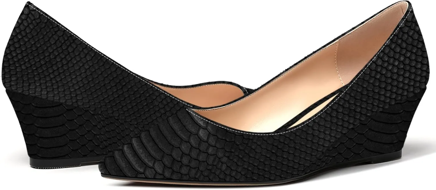 MOVINSTEPS Womens Pointed Toe Dress Slip On Work Wedge Low Heel Pumps Shoes 2 Inch