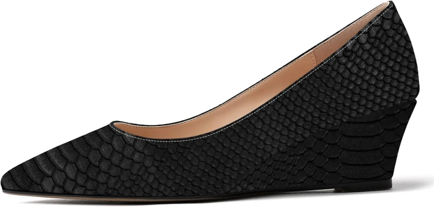 MOVINSTEPS Womens Pointed Toe Dress Slip On Work Wedge Low Heel Pumps Shoes 2 Inch