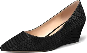 MOVINSTEPS Womens Pointed Toe Dress Slip On Work Wedge Low Heel Pumps Shoes 2 Inch