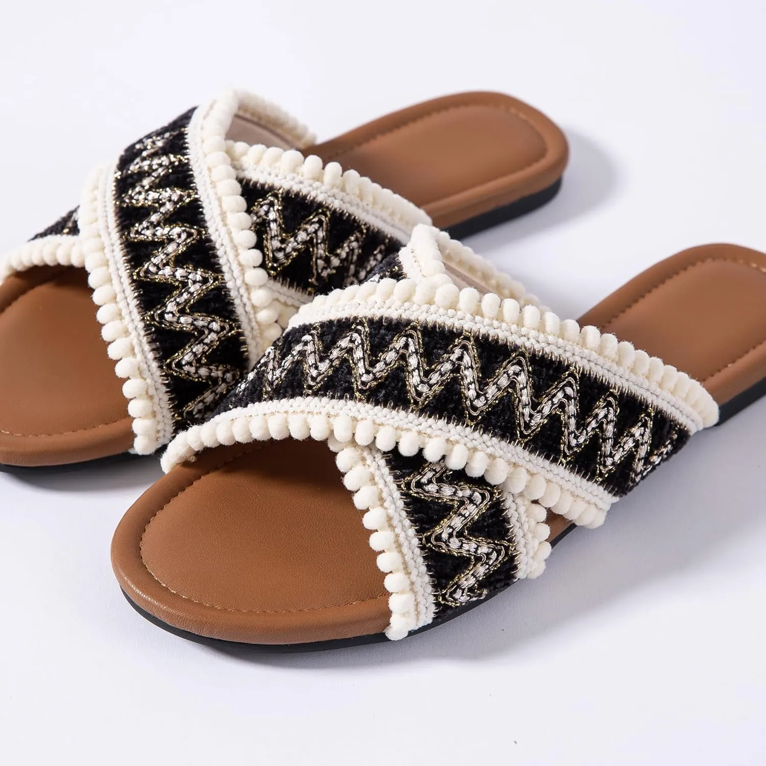 Mtzyoa Women Flat Sandals Braided Leather Crossover Nude Dressy Fashion Evening Party Wedding Sandals