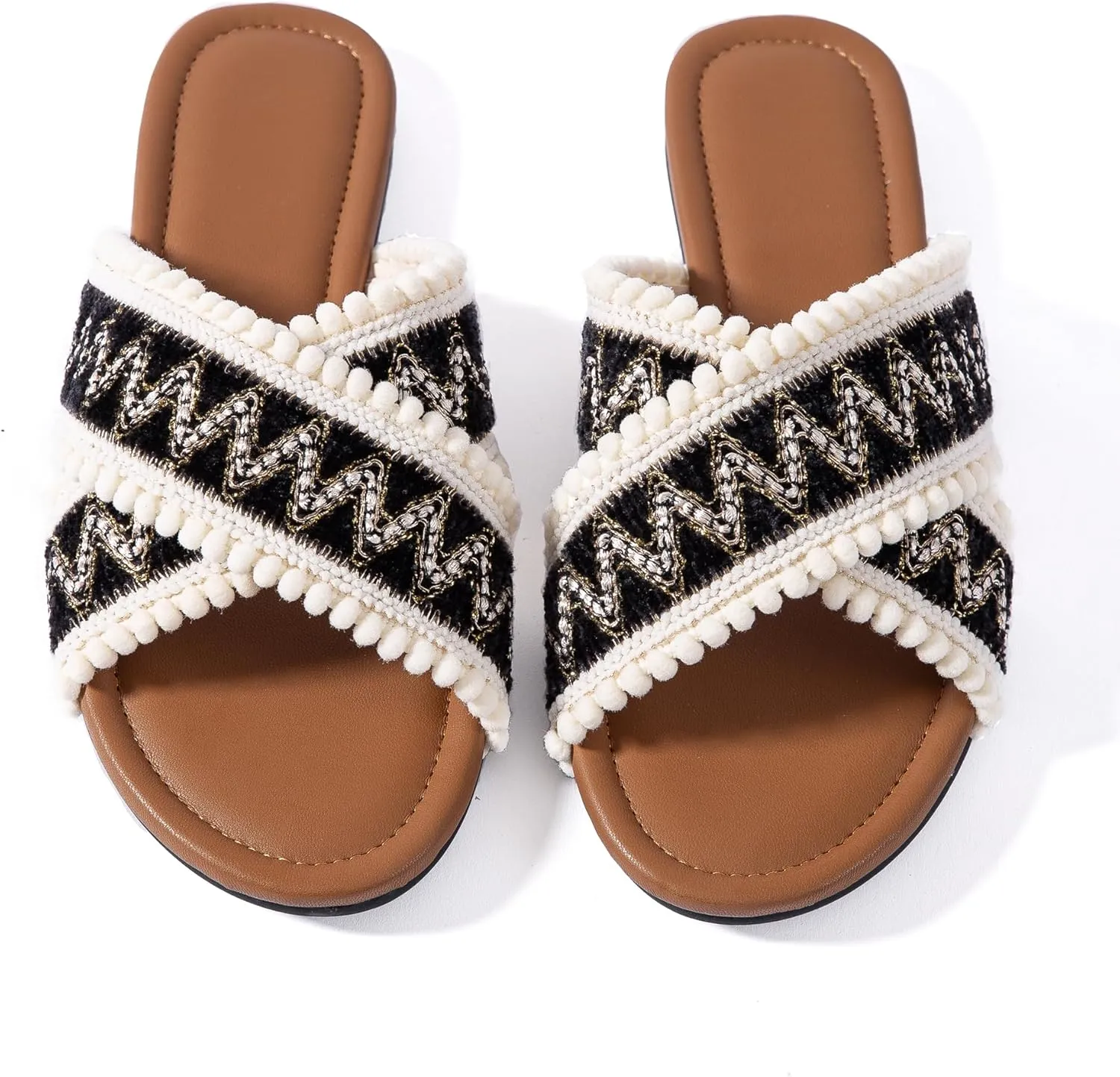 Mtzyoa Women Flat Sandals Braided Leather Crossover Nude Dressy Fashion Evening Party Wedding Sandals