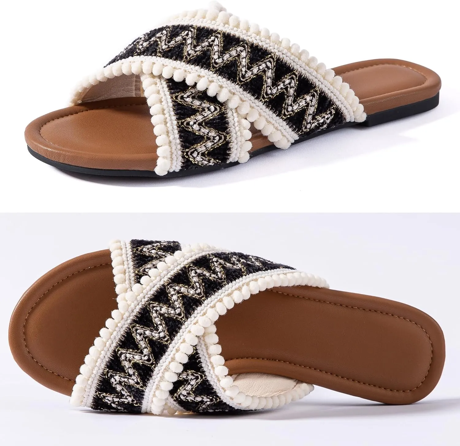 Mtzyoa Women Flat Sandals Braided Leather Crossover Nude Dressy Fashion Evening Party Wedding Sandals