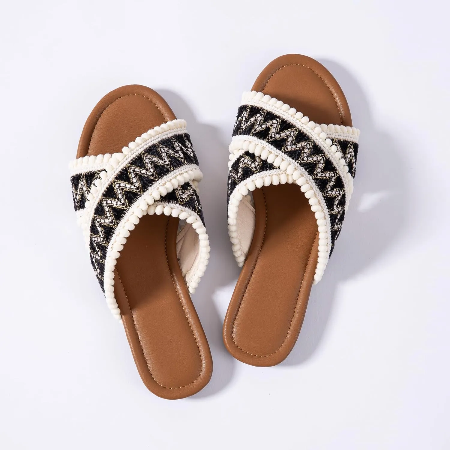 Mtzyoa Women Flat Sandals Braided Leather Crossover Nude Dressy Fashion Evening Party Wedding Sandals