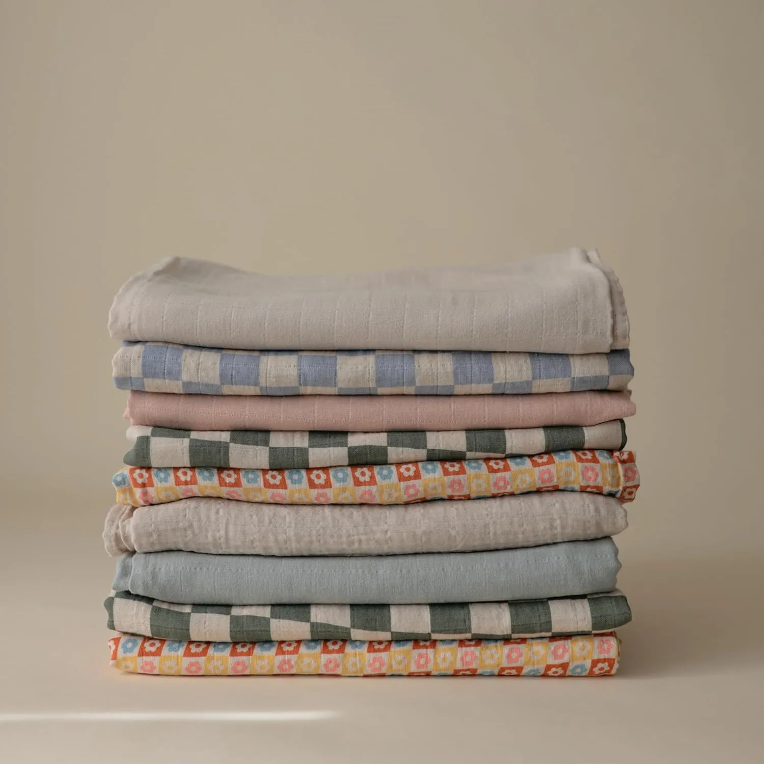 mushie Muslin Baby Swaddle Blanket | 100% Organic Cotton (Blue Check)
