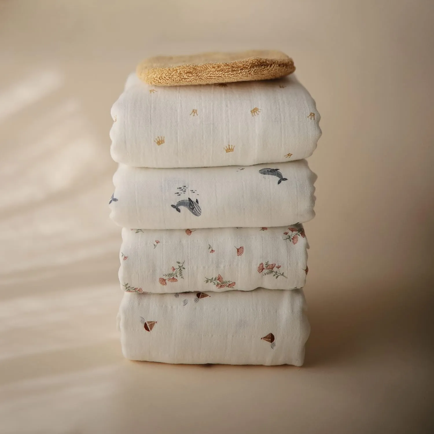 mushie Muslin Baby Swaddle Blanket | 100% Organic Cotton (Boats)