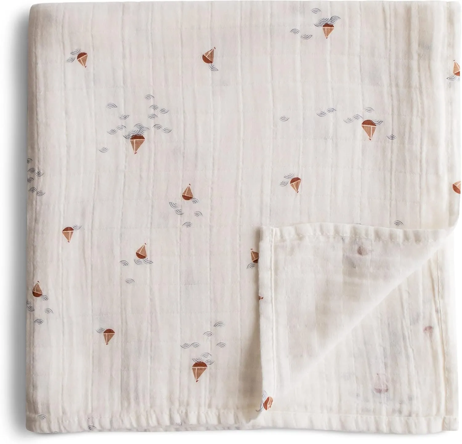 mushie Muslin Baby Swaddle Blanket | 100% Organic Cotton (Boats)