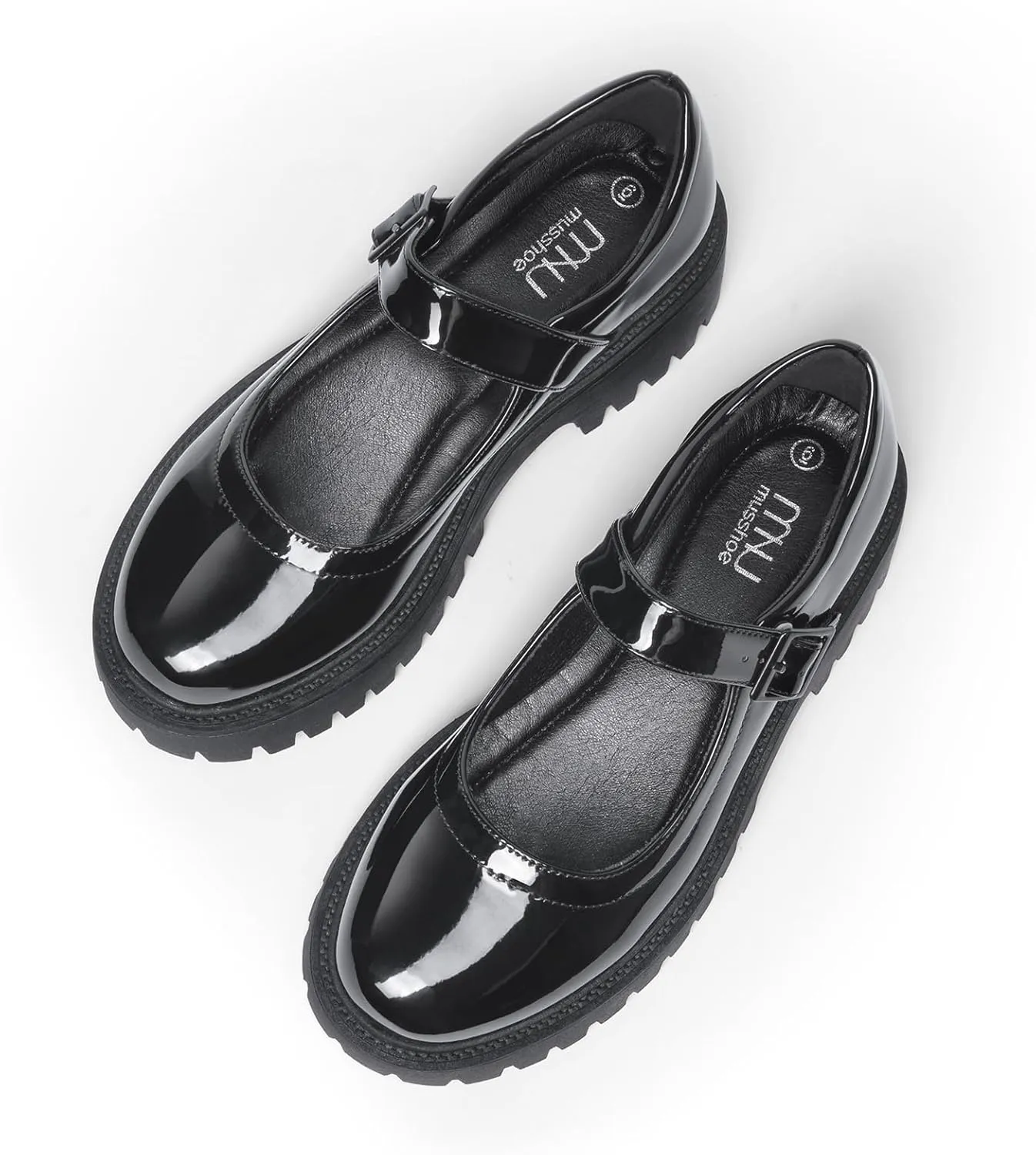 MUSSHOE Mary Jane Shoes Women Comfortable Casual Round Toe Platform Chunky Low Heel Flat Shoes with Ankle Straps