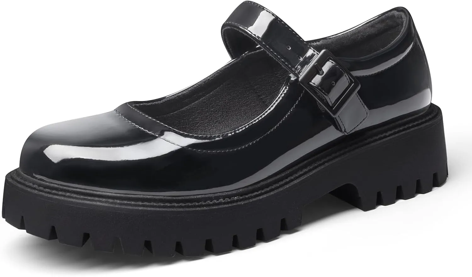 MUSSHOE Mary Jane Shoes Women Comfortable Casual Round Toe Platform Chunky Low Heel Flat Shoes with Ankle Straps