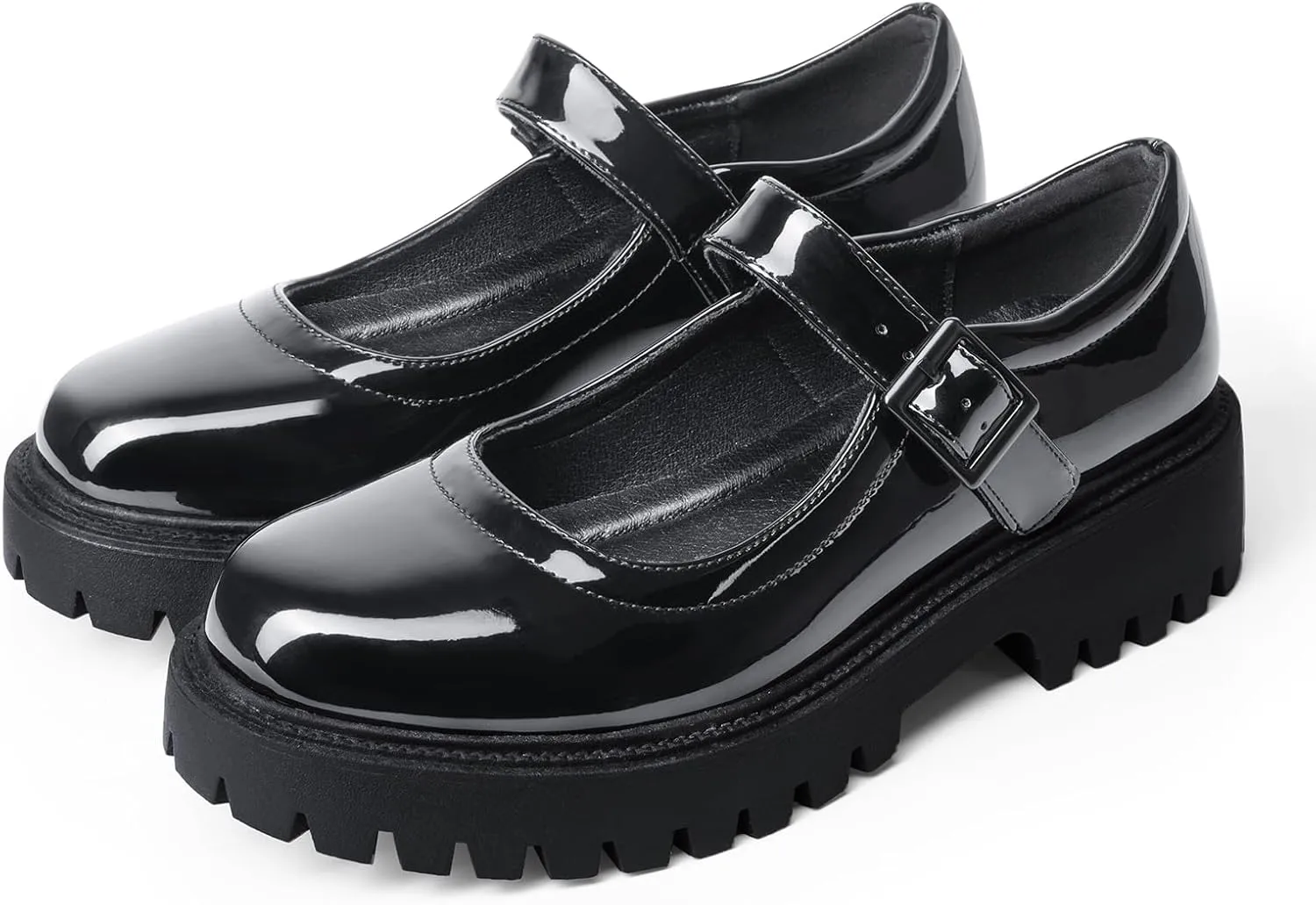 MUSSHOE Mary Jane Shoes Women Comfortable Casual Round Toe Platform Chunky Low Heel Flat Shoes with Ankle Straps