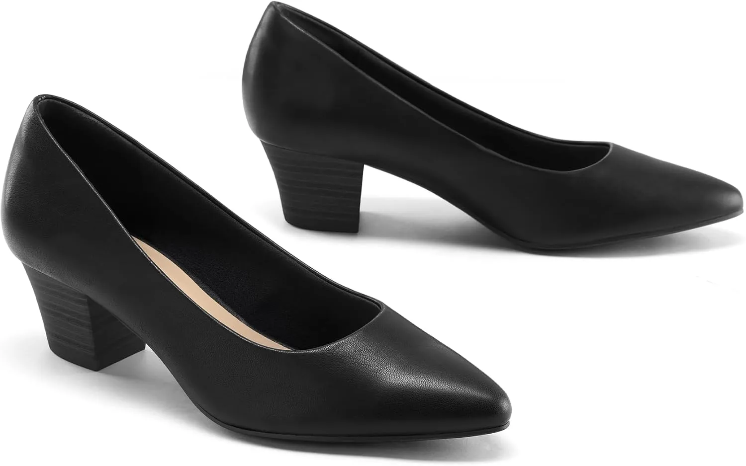 mysoft Women's Chunky Stacked Heel Pumps Closed Toe Dress Shoes Comfortable Slip On Pumps