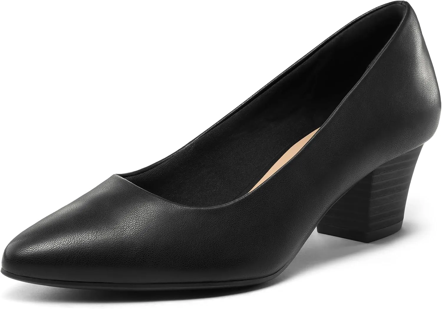 mysoft Women's Chunky Stacked Heel Pumps Closed Toe Dress Shoes Comfortable Slip On Pumps