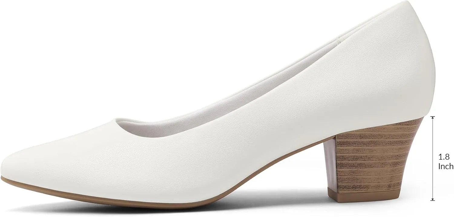 mysoft Women's Chunky Stacked Heel Pumps Closed Toe Dress Shoes Comfortable Slip On Pumps