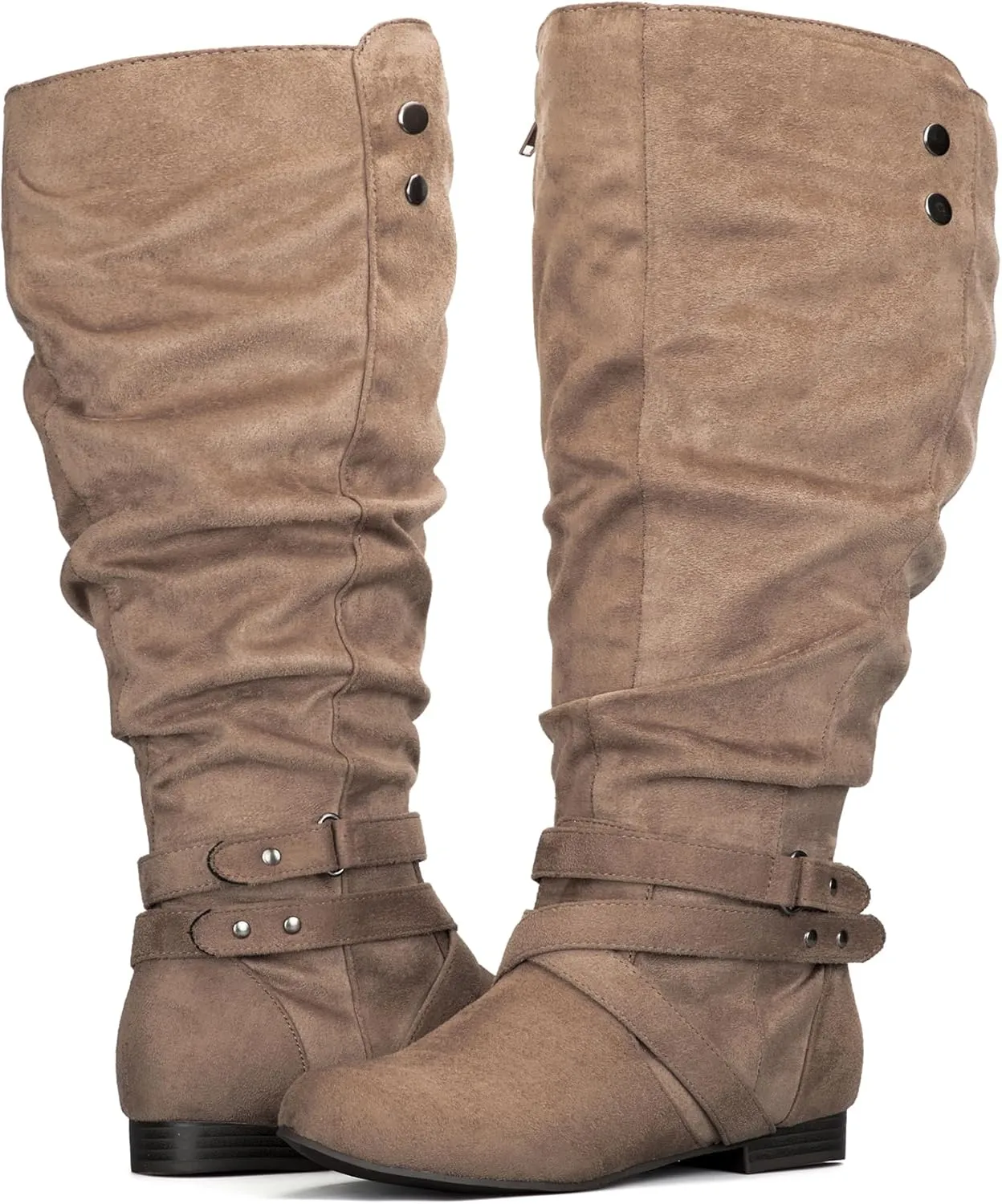 mysoft Women's Wide Calf Knee High Boots Flat Tall Boots with Side Zippers