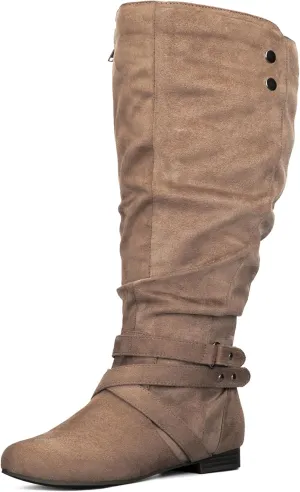mysoft Women's Wide Calf Knee High Boots Flat Tall Boots with Side Zippers