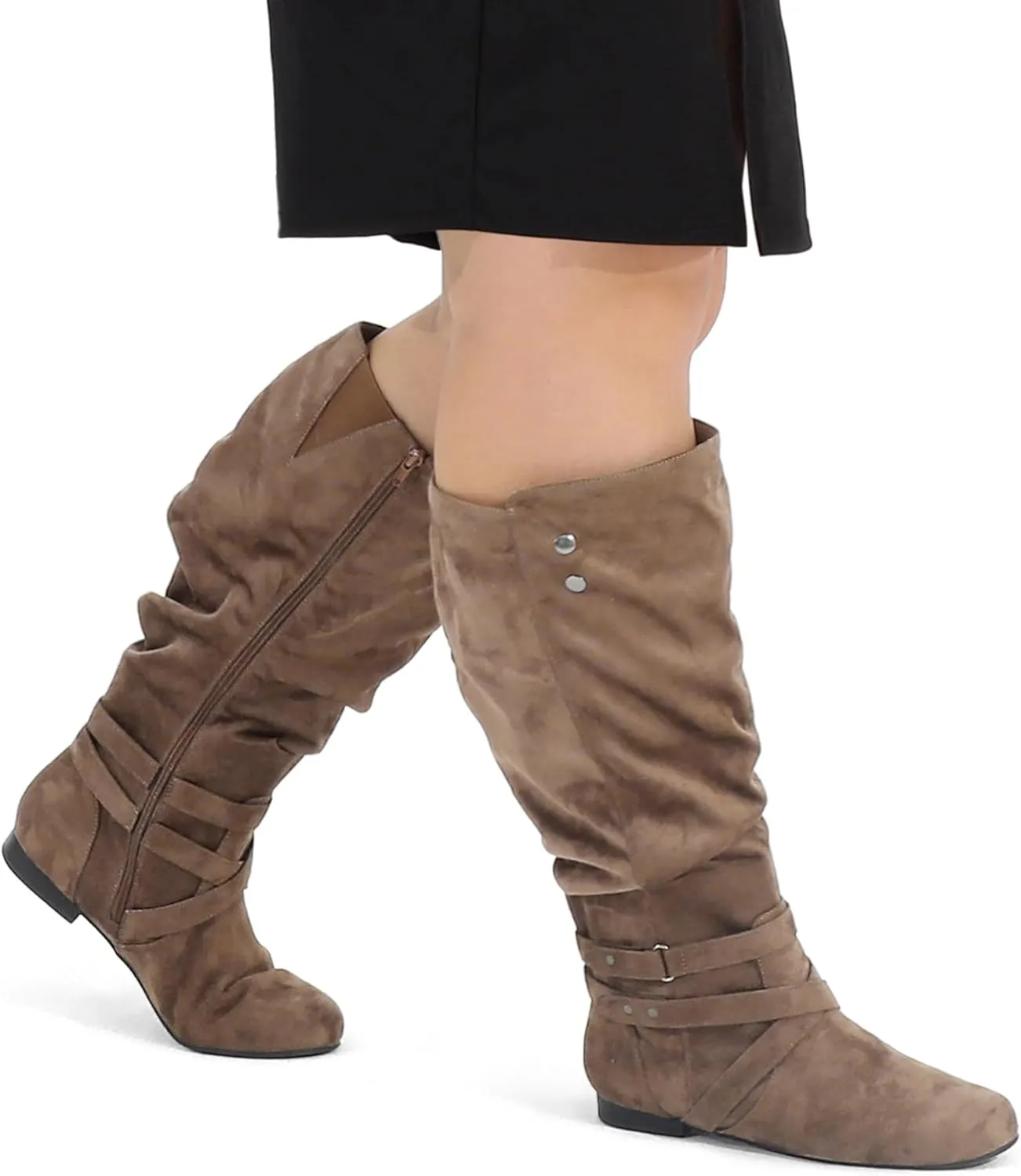 mysoft Women's Wide Calf Knee High Boots Flat Tall Boots with Side Zippers