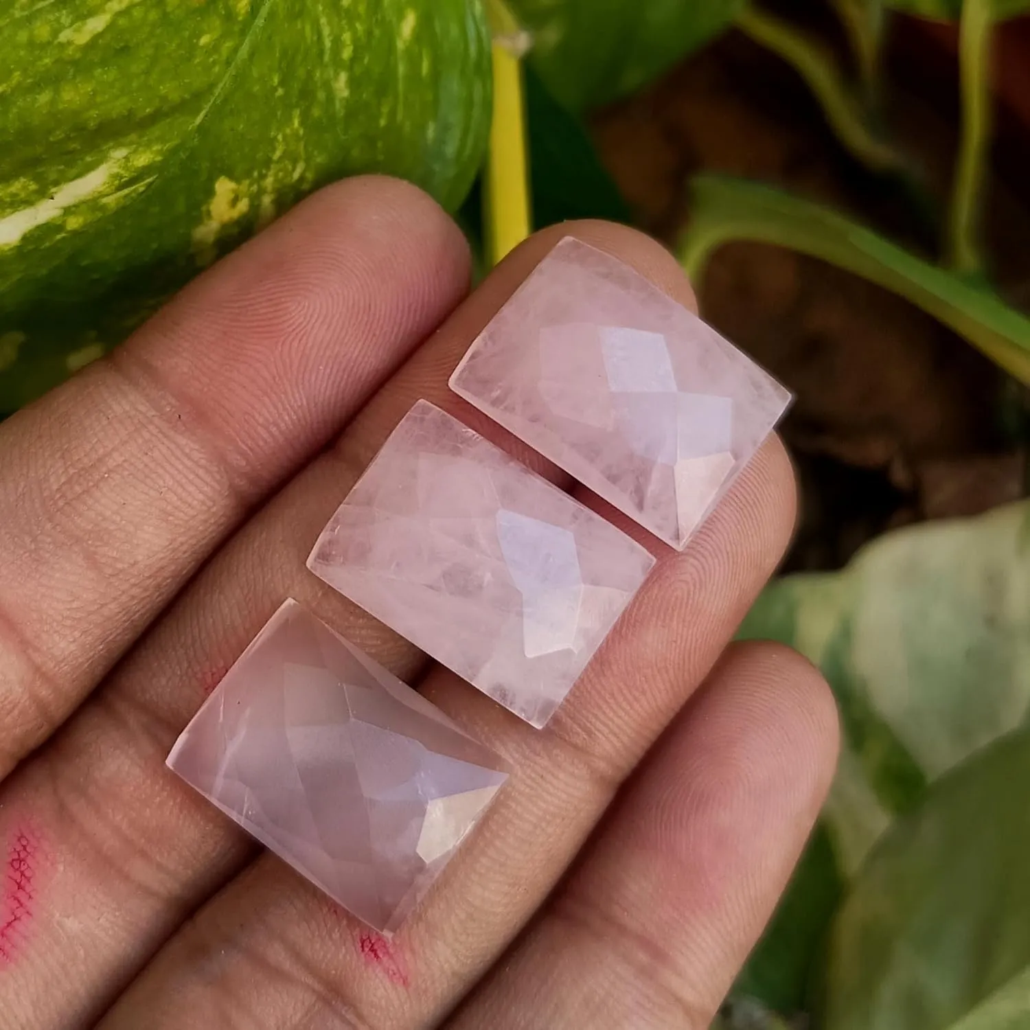 Natural Rose Quartz Rectangle Checker Cut Flat Back Gemstones – Calibrated for Handmade Jewelry Making, Loose Stones 8x10mm to 13x18mm – Soft Pink Crystal for DIY Jewelry Designs – 5 Piece Set