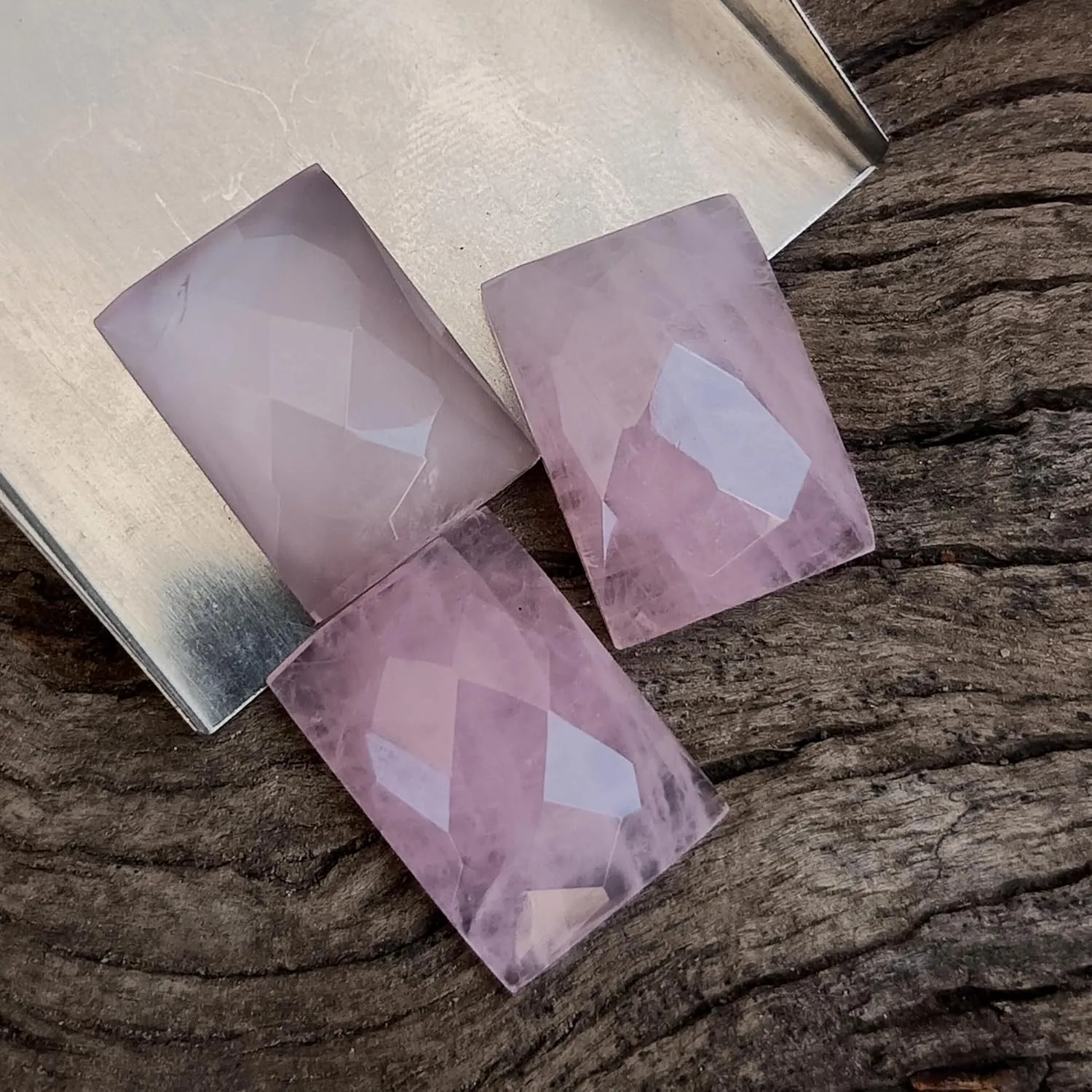 Natural Rose Quartz Rectangle Checker Cut Flat Back Gemstones – Calibrated for Handmade Jewelry Making, Loose Stones 8x10mm to 13x18mm – Soft Pink Crystal for DIY Jewelry Designs – 5 Piece Set