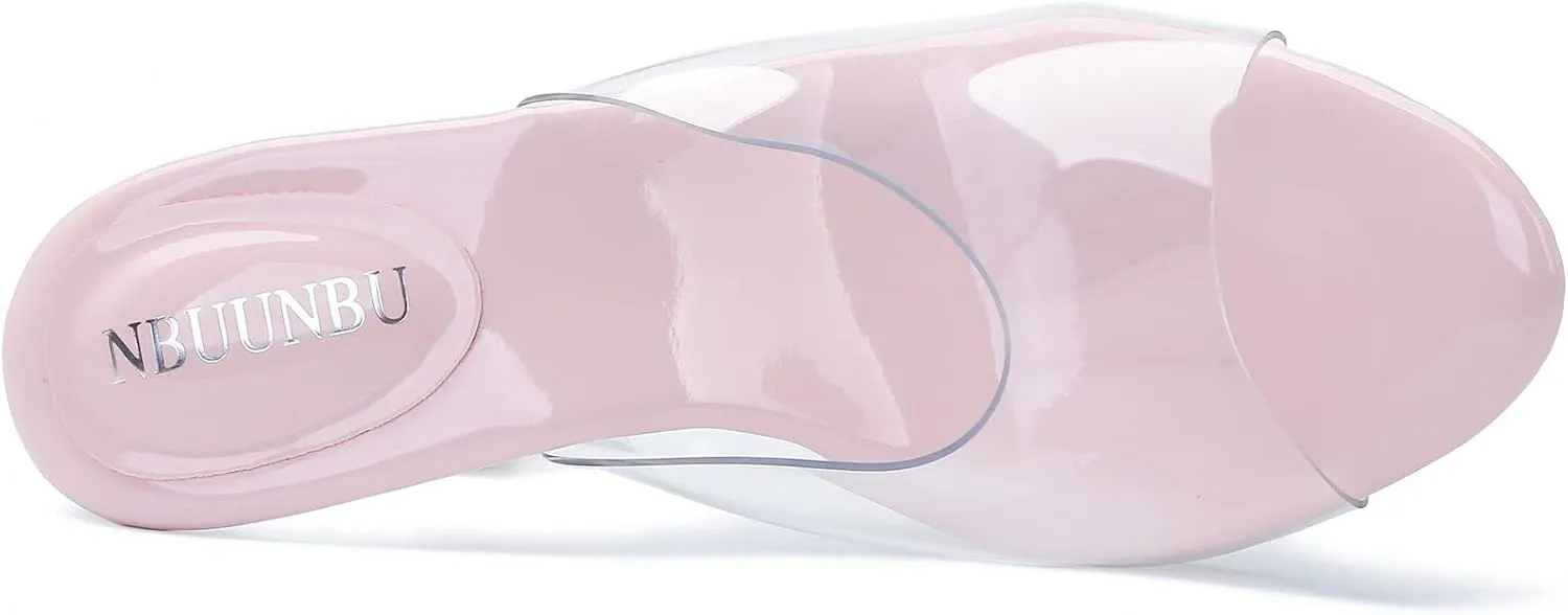 NBUUNBU Silver Clear Heels For Women Dress Shoes Transparent Strap Sexy Stilletos Heels Open Toe High Silver Heeled Sandals Pump Mules