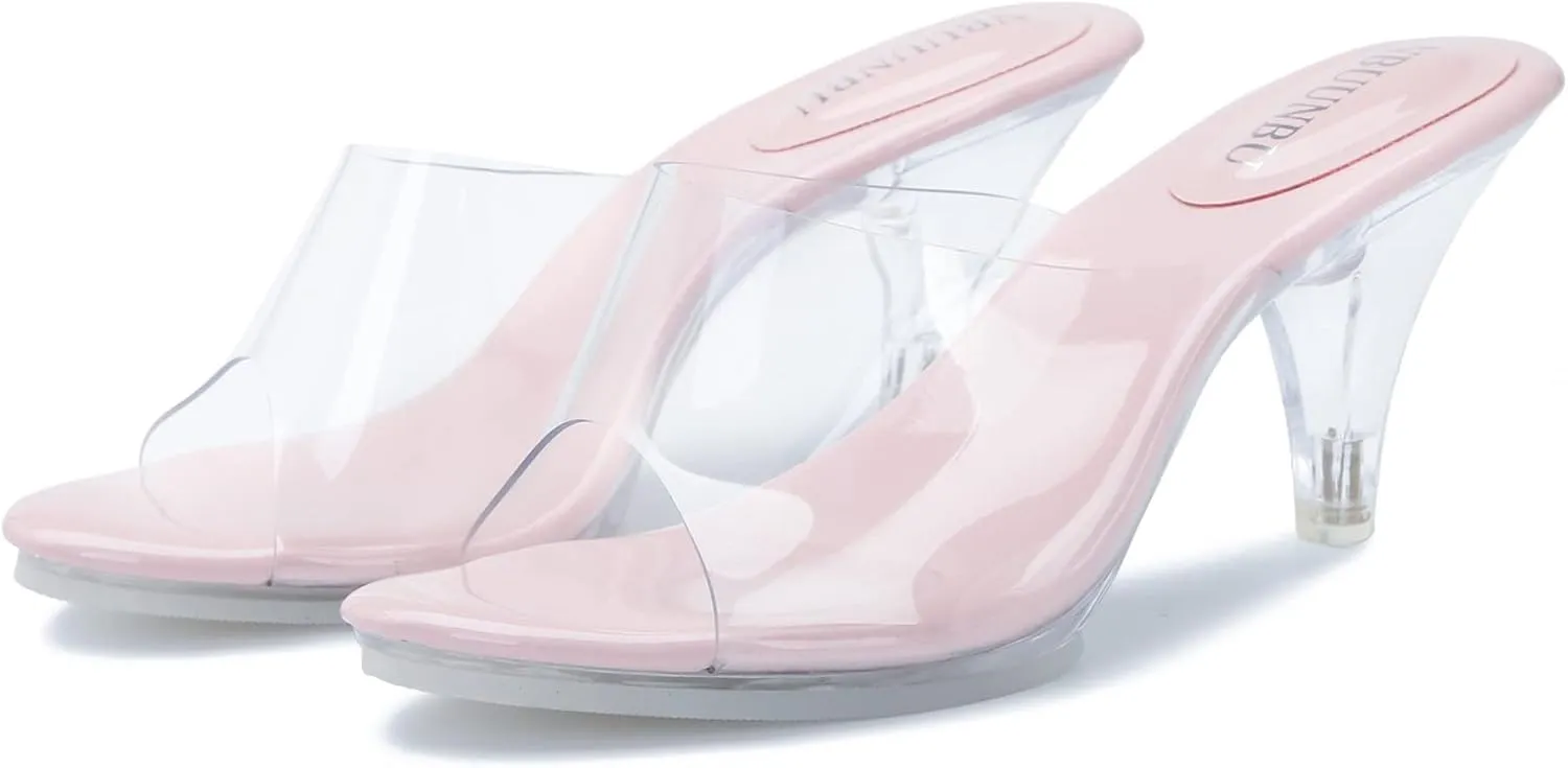 NBUUNBU Silver Clear Heels For Women Dress Shoes Transparent Strap Sexy Stilletos Heels Open Toe High Silver Heeled Sandals Pump Mules