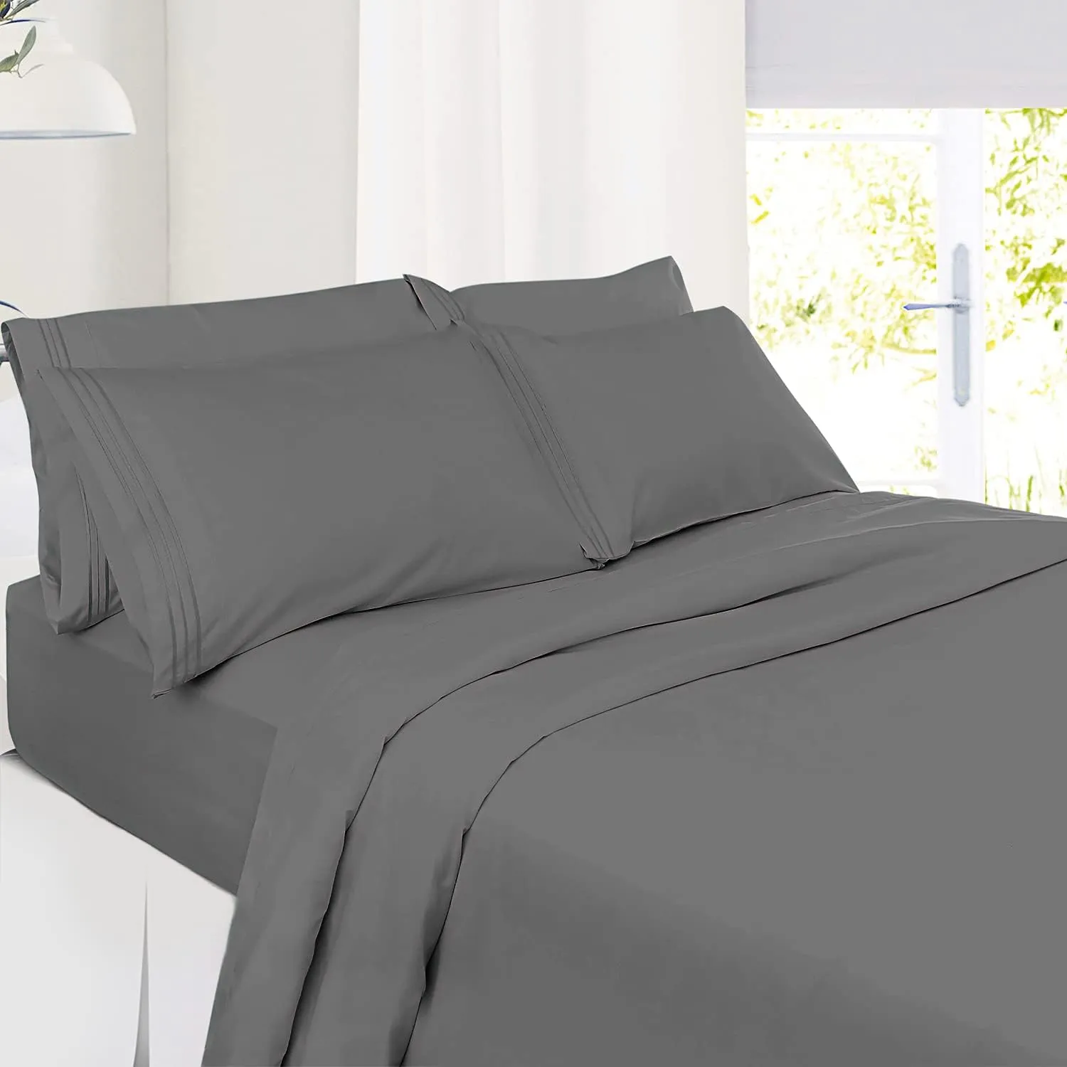Nestl King Sheet Set - 6 PC Soft Microfiber Deep Pocket King Size Sheets Set - Shrinkage and Fade Resistant Bedding Sheets & Pillowcases - King, Dark Gray