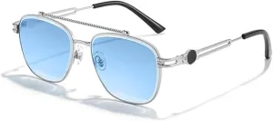 New 2025 Square Flat Bridges Metal Frame Men's Sunglasses Fashion Vintage Women's Glasses Uv400 Eyeglasses Business,C02,Silver Blue,O