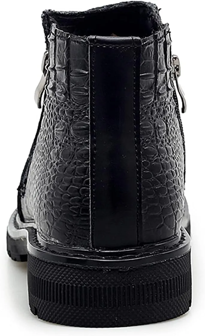 New Men Chelsea Boots Double Side Zip Crocodile Print Cowhide Leather Slip On Non Wearable Waterproof Anti-slip Casual Slip On