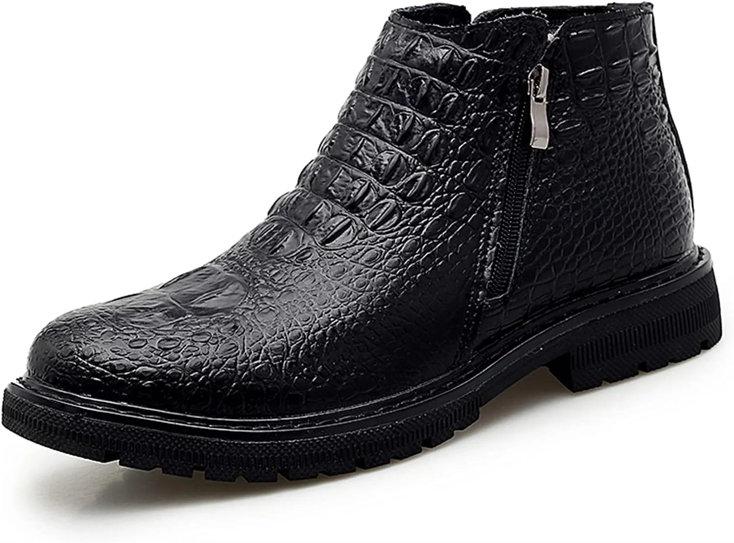 New Men Chelsea Boots Double Side Zip Crocodile Print Cowhide Leather Slip On Non Wearable Waterproof Anti-slip Casual Slip On