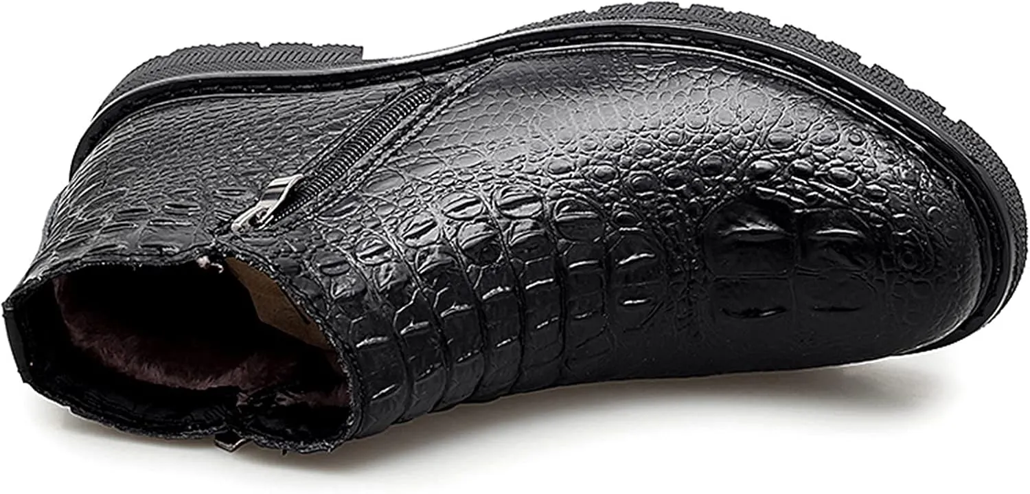New Men Chelsea Boots Double Side Zip Crocodile Print Cowhide Leather Slip On Non Wearable Waterproof Anti-slip Casual Slip On
