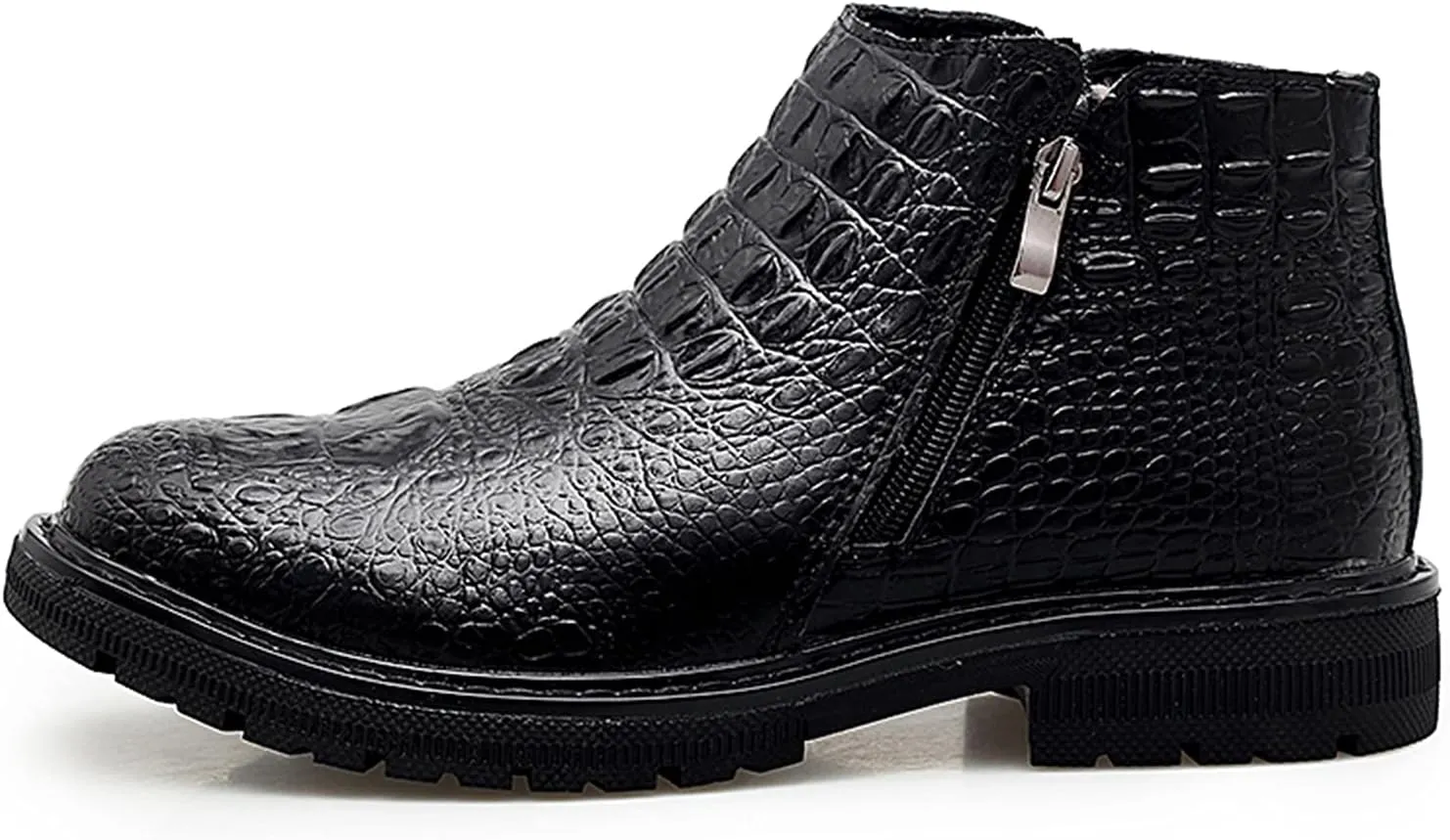 New Men Chelsea Boots Double Side Zip Crocodile Print Cowhide Leather Slip On Non Wearable Waterproof Anti-slip Casual Slip On