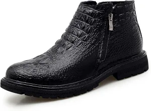New Men Chelsea Boots Double Side Zip Crocodile Print Cowhide Leather Slip On Non Wearable Waterproof Anti-slip Casual Slip On