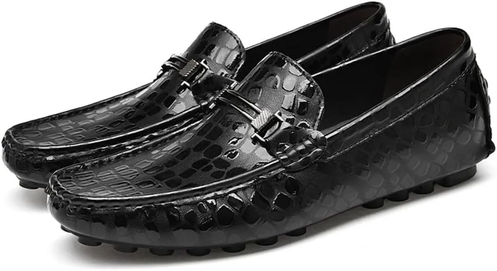 New Mens Loafers Driving Moccasins Loafers Faux Crocodile Embossed Leather Flat Heel Flexible Slip Resistant Party Outdoor Slip-on