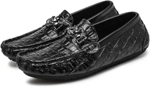 New Men's Loafers Moccasins Round Toe Faux Crocodile Print Leather Flexible Anti-Slip Resistant Casual Slip On