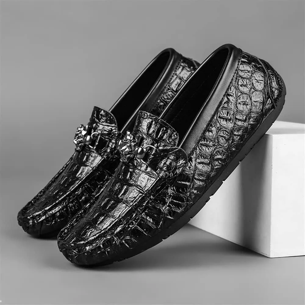 New Men's Loafers Moccasins Round Toe Faux Crocodile Print Leather Flexible Anti-Slip Resistant Casual Slip On