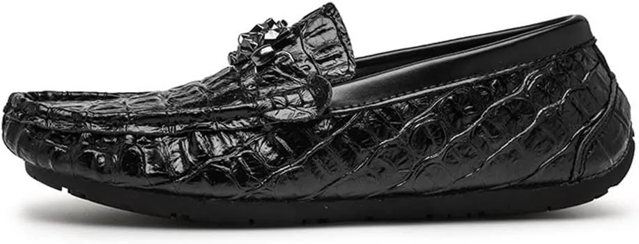 New Men's Loafers Moccasins Round Toe Faux Crocodile Print Leather Flexible Anti-Slip Resistant Casual Slip On
