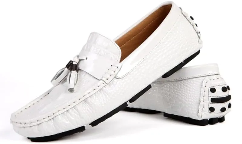 New Mens Loafers Shoe Vegan Leather Crocodile Print Driving Loafers Tassel Flexible Comfortable Anti-Slip Walking Outdoor Slip On