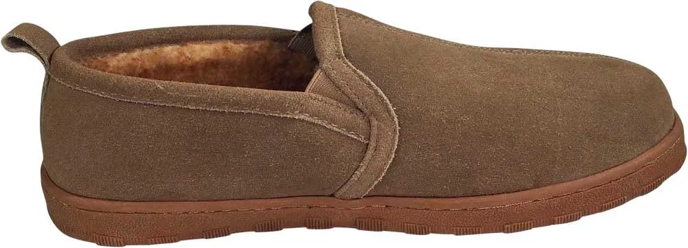 NORTY Mens Genuine Leather Cowhide Suede Slippers - Twin Gore Slip On Loafer - Lux Plush Fur Lining