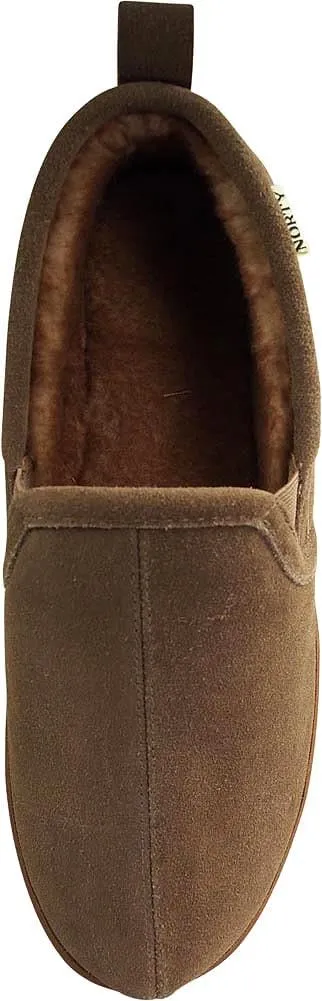 NORTY Mens Genuine Leather Cowhide Suede Slippers - Twin Gore Slip On Loafer - Lux Plush Fur Lining