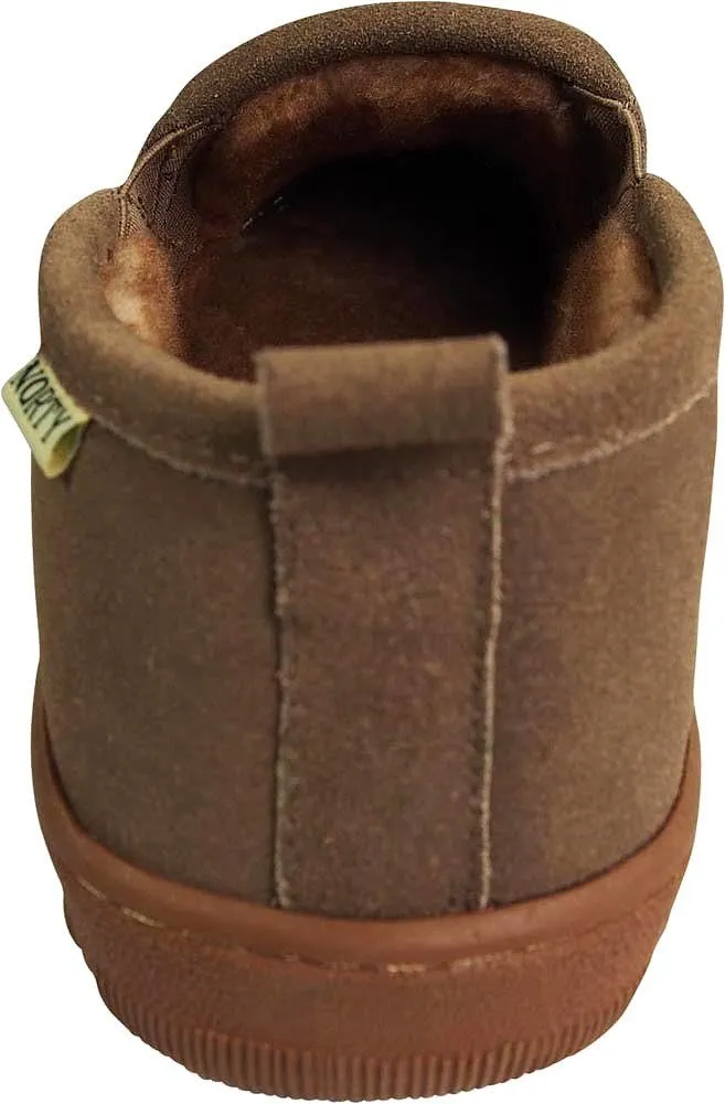 NORTY Mens Genuine Leather Cowhide Suede Slippers - Twin Gore Slip On Loafer - Lux Plush Fur Lining