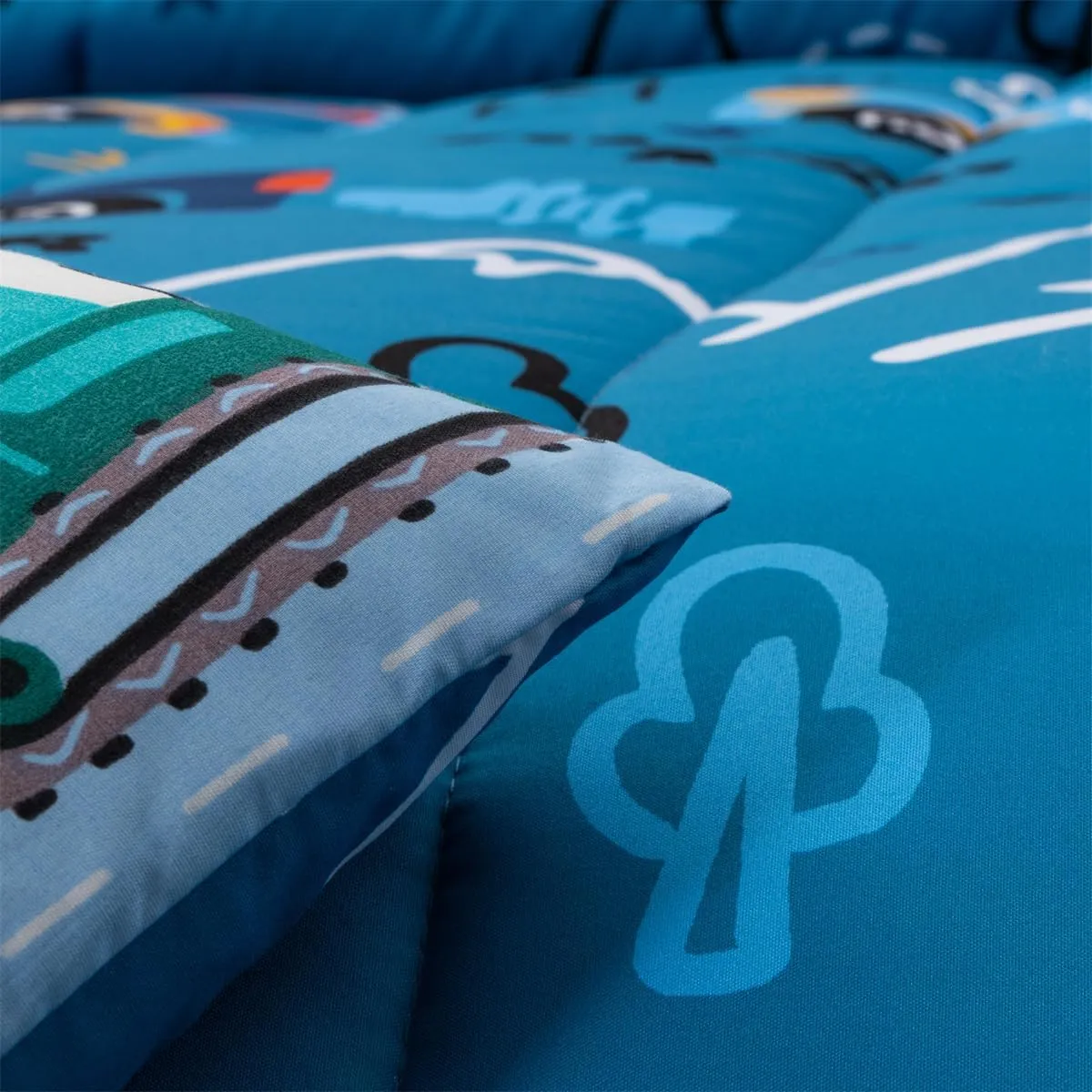 NTBED 5 Pieces Racing Cars Comforter Set Twin for Boys Kids Bed in a Bag Vehicles Transportation Lightweight Microfiber Bedding Sets,Blue
