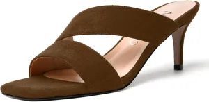 NUMALEO Womens Square Toe Suede Dress Slip On Stylish Party Stiletto Mid Heel Heeled Sandals 2.5 Inch