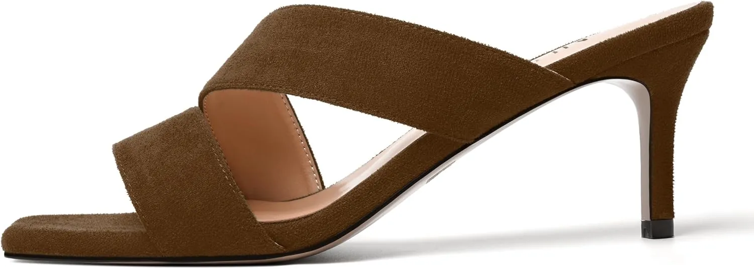 NUMALEO Womens Square Toe Suede Dress Slip On Stylish Party Stiletto Mid Heel Heeled Sandals 2.5 Inch