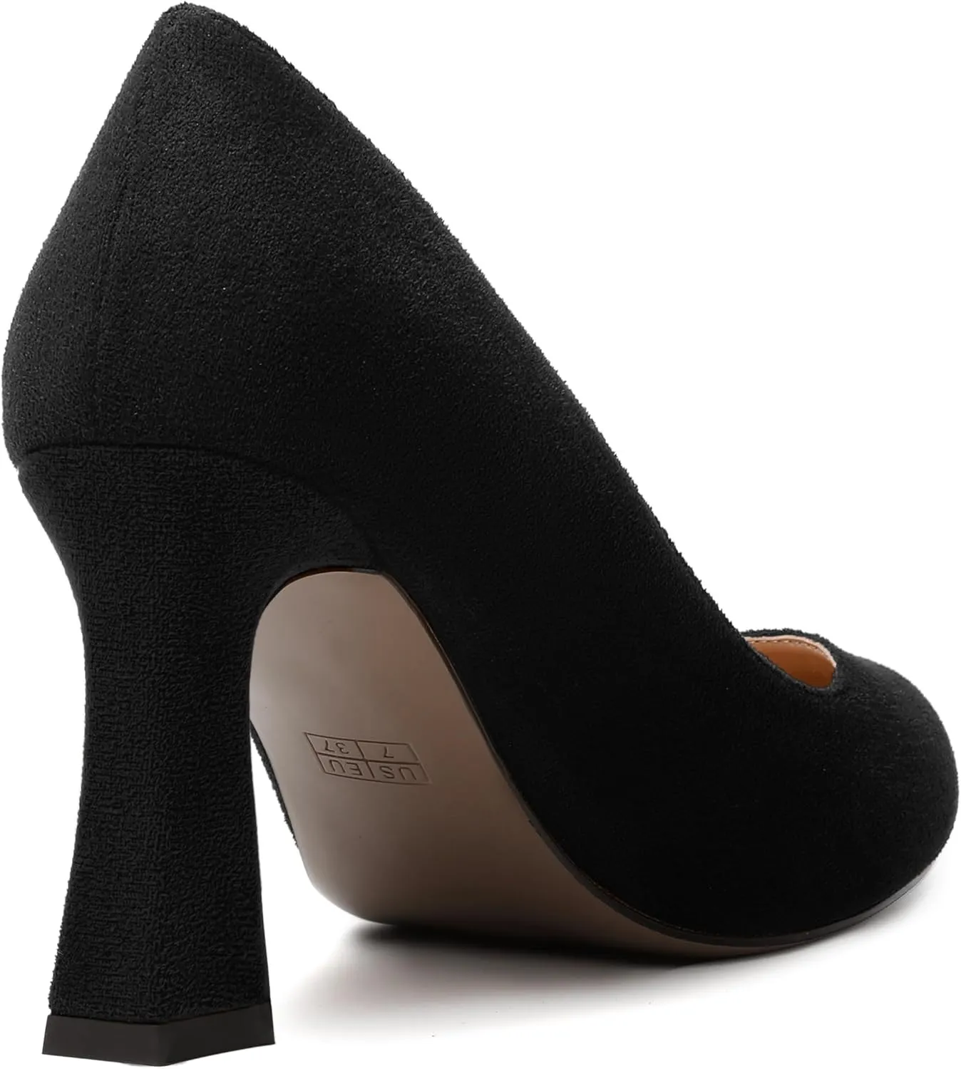 NUMALEO Womens Wedding Suede Fashion Round Toe Slip On Stylish Block High Heel Pumps Shoes 3.3 Inch