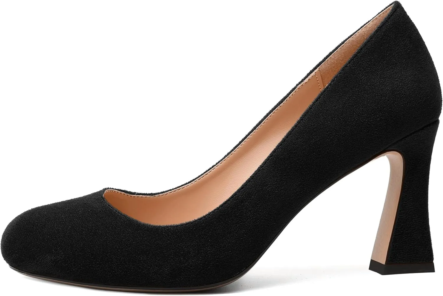 NUMALEO Womens Wedding Suede Fashion Round Toe Slip On Stylish Block High Heel Pumps Shoes 3.3 Inch