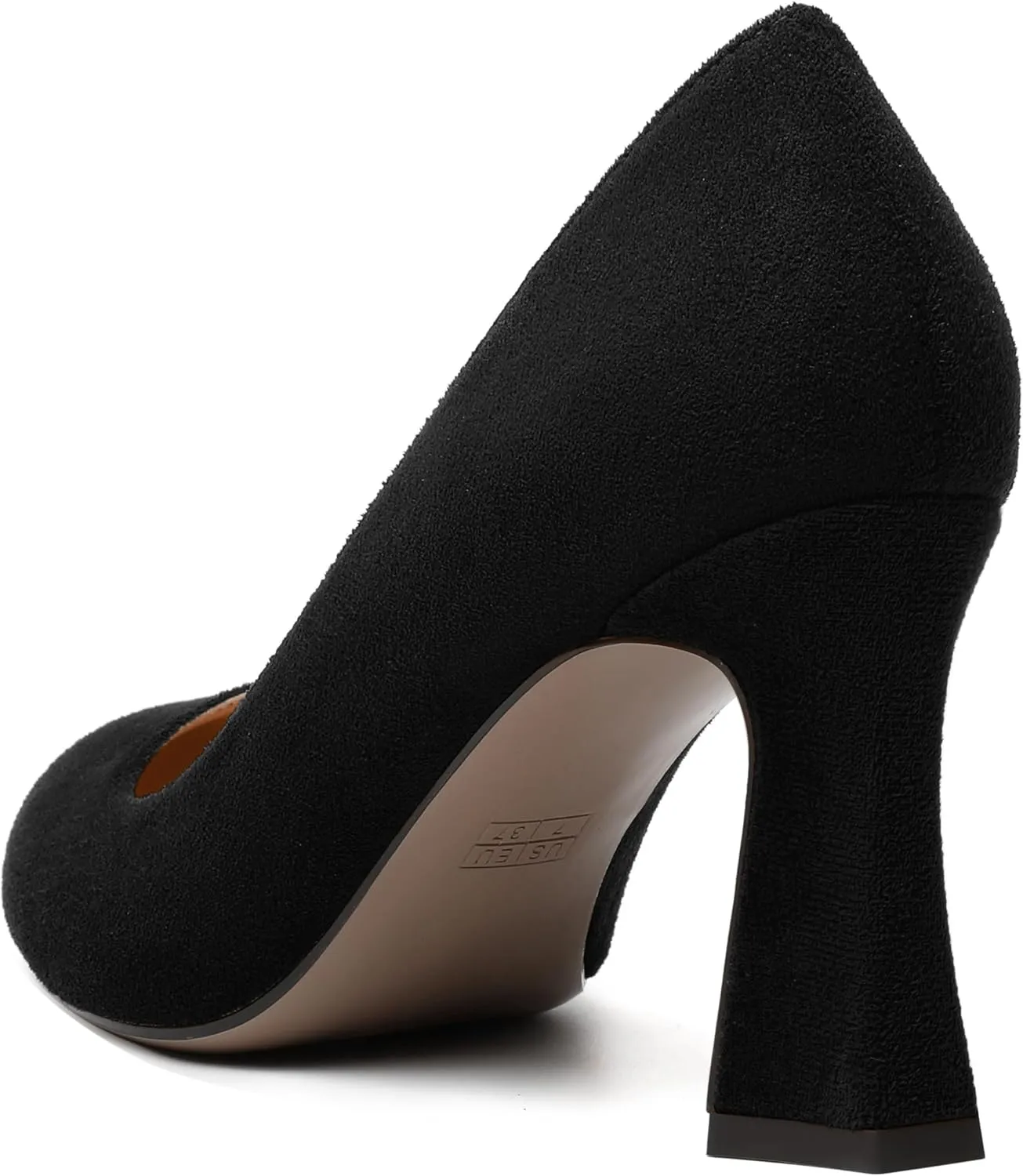 NUMALEO Womens Wedding Suede Fashion Round Toe Slip On Stylish Block High Heel Pumps Shoes 3.3 Inch