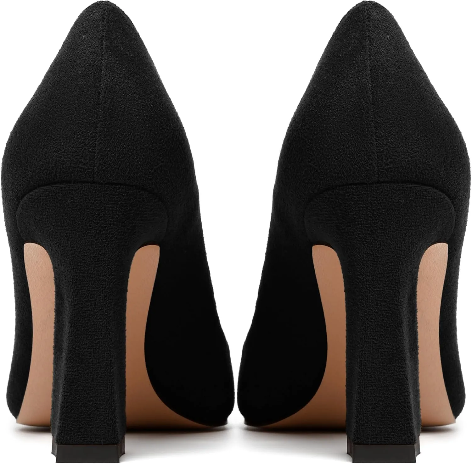 NUMALEO Womens Wedding Suede Fashion Round Toe Slip On Stylish Block High Heel Pumps Shoes 3.3 Inch