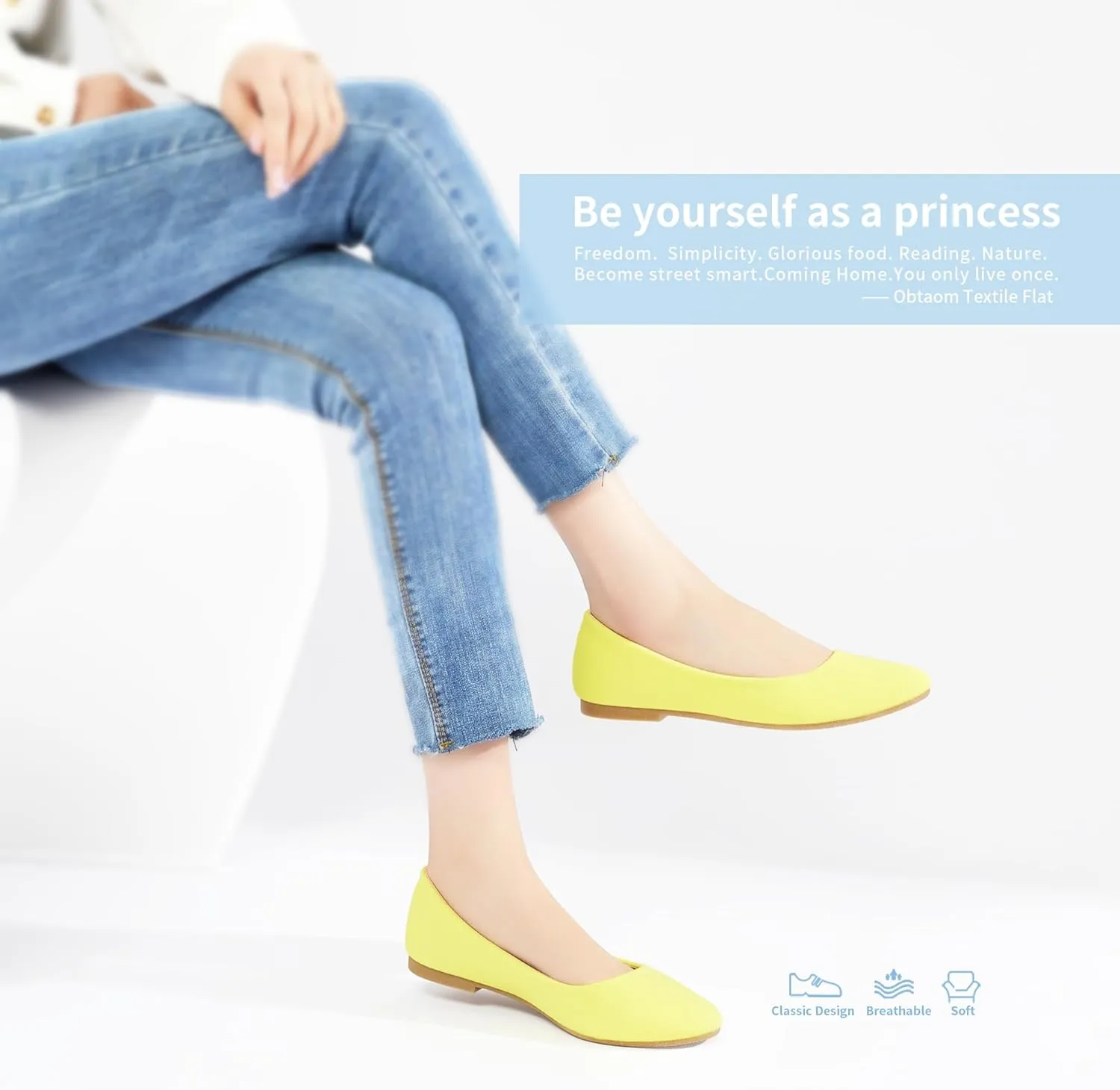 Obtaom Round Toe Women Flat Shoes Slip on Girls Dress Black Ballet Flats