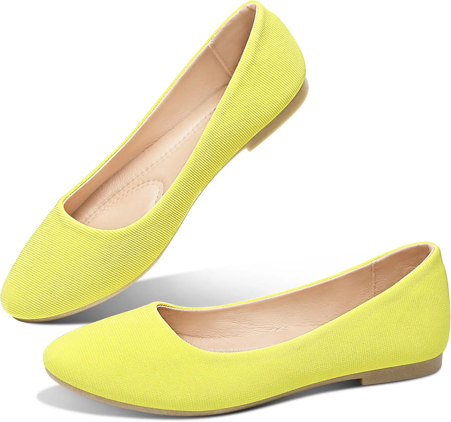 Obtaom Round Toe Women Flat Shoes Slip on Girls Dress Black Ballet Flats